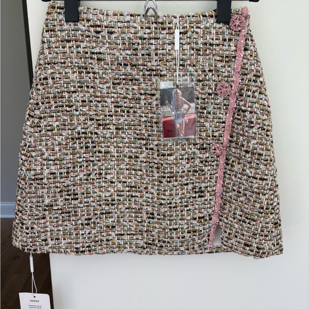 Self-Portrait Tweed A-Line Skirt with Pink Accents